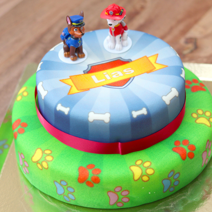 Chase en Marshall van PAW Patrol® op taart met twee verdiepingen