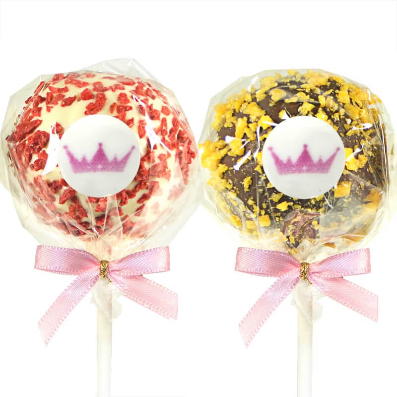 12 Cake-pops met Sinaasappel- & Aardbeicrisp en logo