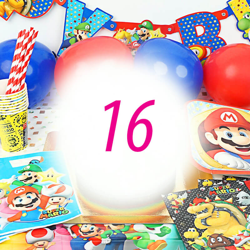 Super Mario® Partyset voor 16 personen - zonder taart