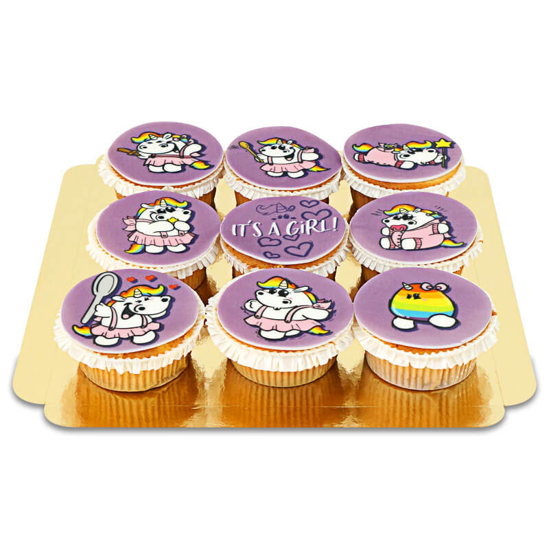 Chubby Unicorn - It's a girl Cupcakes (9 Stuks)