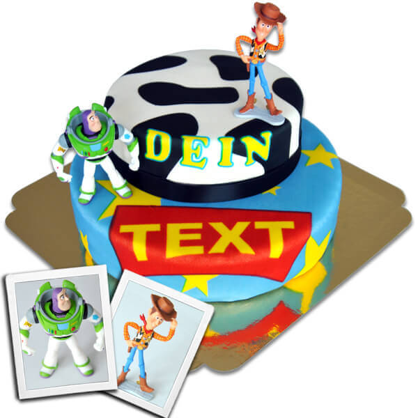 Cowboy Woody® & Buzz Lightyear® op twee-verdiepingen taart met lint 