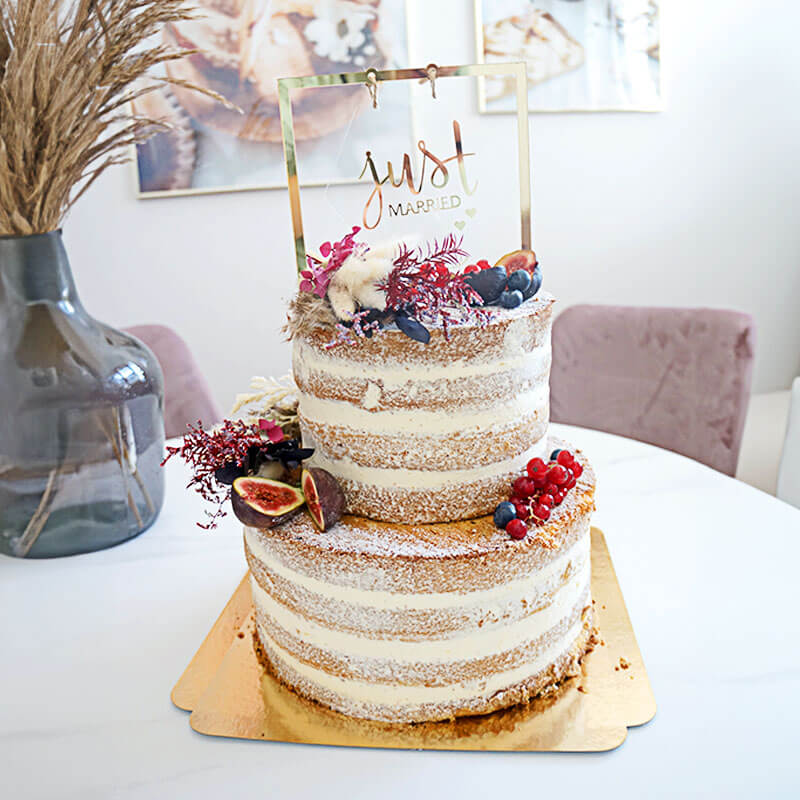 Boho Wedding vanille/framboos, 2 lagen inclusief decoratie en cake-topper - voor 30 personen